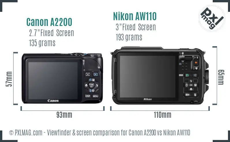 Canon A2200 vs Nikon AW110 Screen and Viewfinder comparison