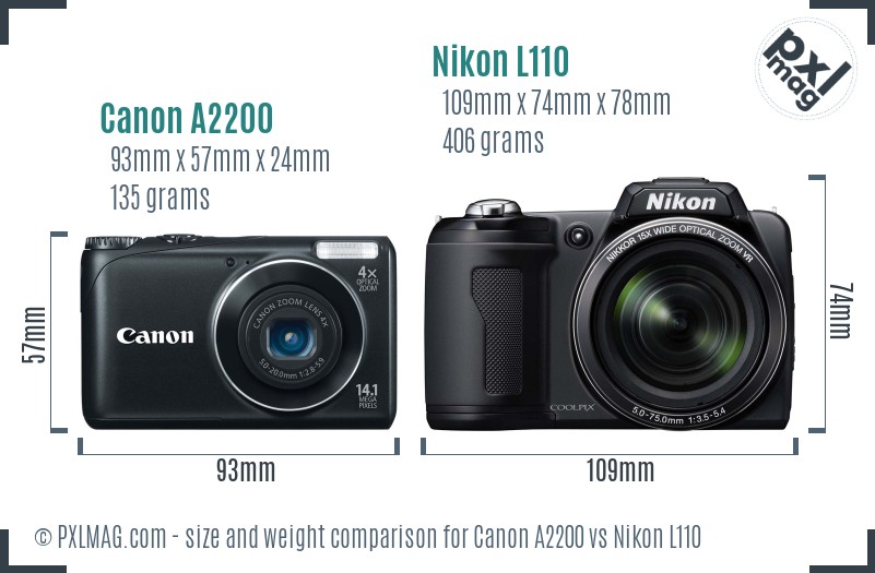 Canon A2200 vs Nikon L110 size comparison
