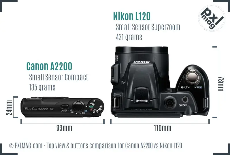 Canon A2200 vs Nikon L120 top view buttons comparison