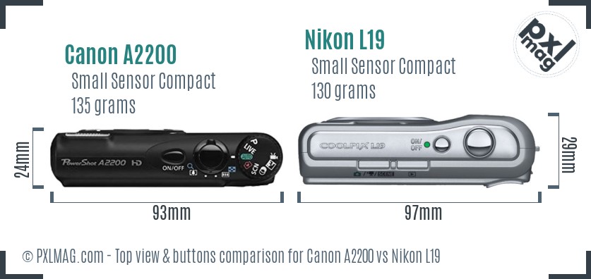 Canon A2200 vs Nikon L19 top view buttons comparison