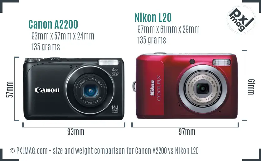 Canon A2200 vs Nikon L20 size comparison Canon A2200 vs Nikon L20 size comparison