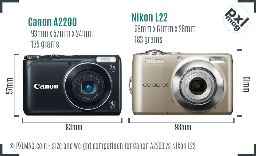 Canon A2200 vs Nikon L22 size comparison