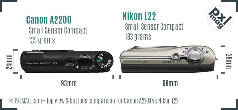 Canon A2200 vs Nikon L22 top view buttons comparison