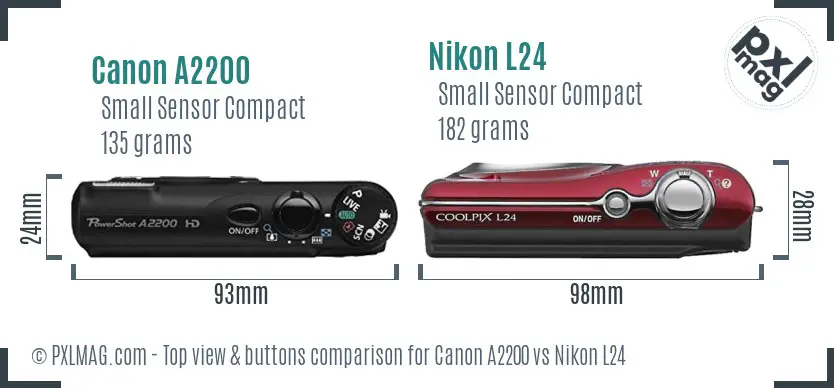 Canon A2200 vs Nikon L24 top view buttons comparison Canon A2200 vs Nikon L24 top view buttons comparison