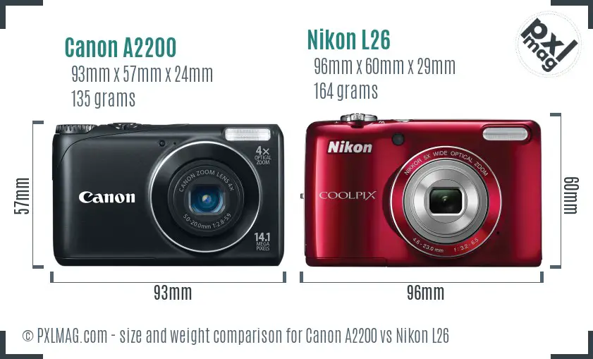Canon A2200 vs Nikon L26 size comparison