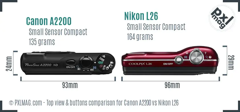 Canon A2200 vs Nikon L26 top view buttons comparison