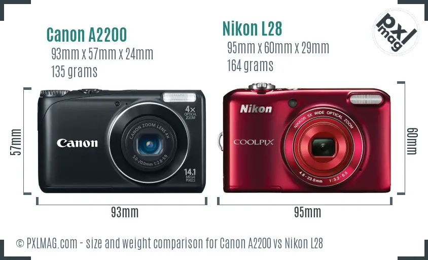 Canon A2200 vs Nikon L28 size comparison
