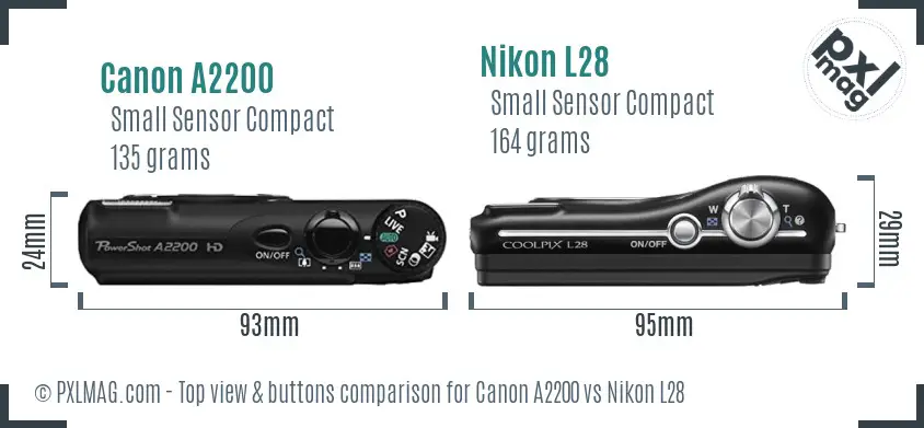 Canon A2200 vs Nikon L28 top view buttons comparison