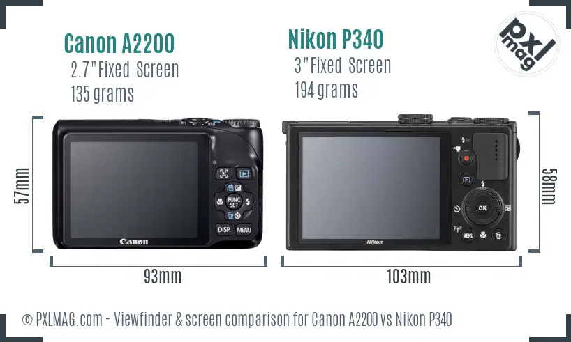 Canon A2200 vs Nikon P340 Screen and Viewfinder comparison