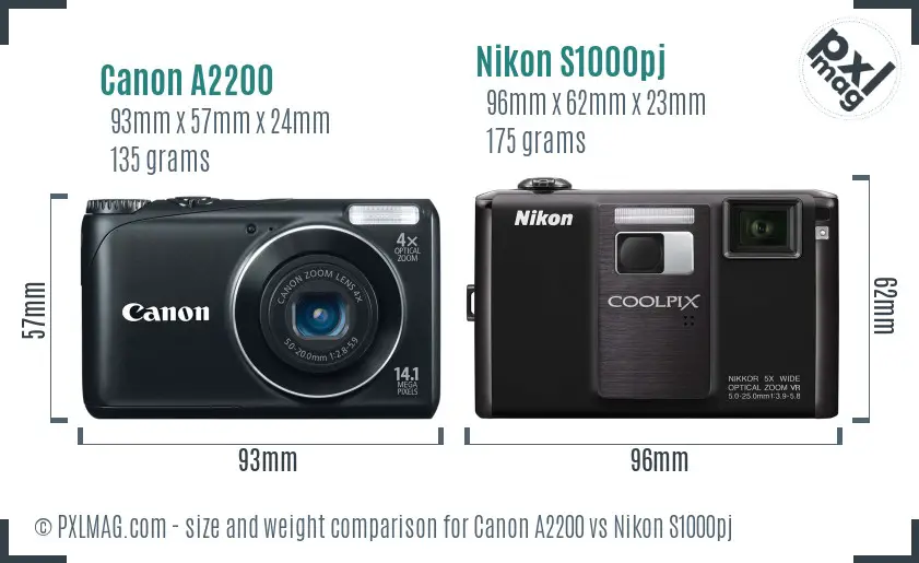 Canon A2200 vs Nikon S1000pj size comparison