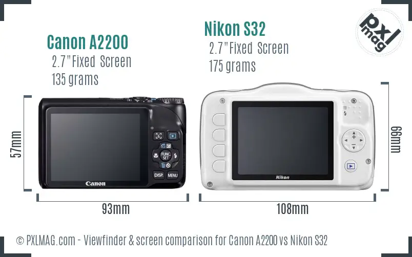 Canon A2200 vs Nikon S32 Screen and Viewfinder comparison