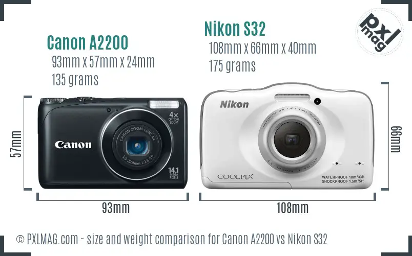 Canon A2200 vs Nikon S32 size comparison