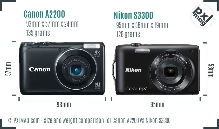Canon A2200 vs Nikon S3300 size comparison
