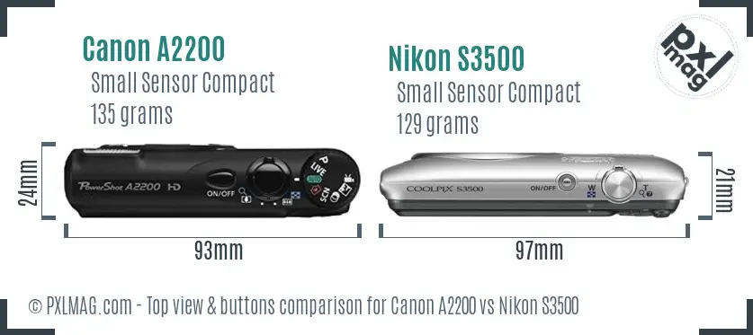Canon A2200 vs Nikon S3500 top view buttons comparison