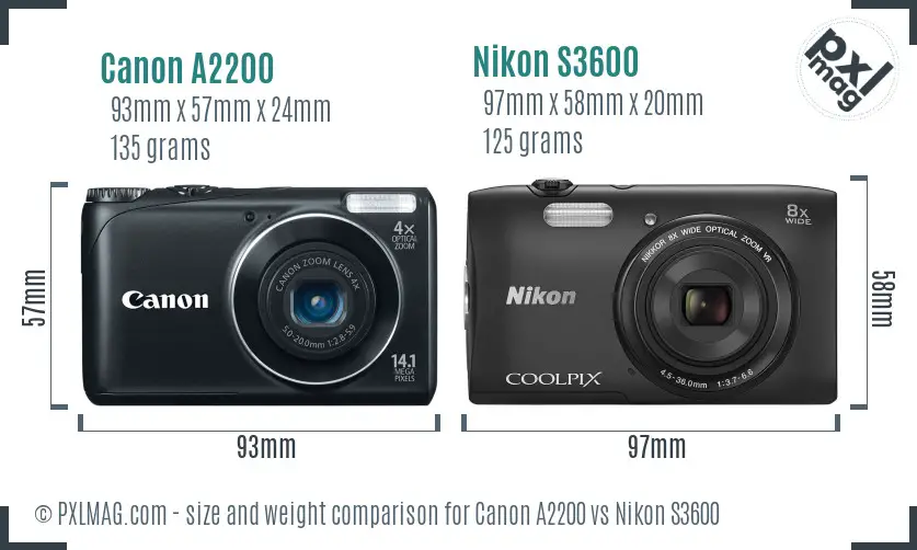 Canon A2200 vs Nikon S3600 size comparison Canon A2200 vs Nikon S3600 size comparison
