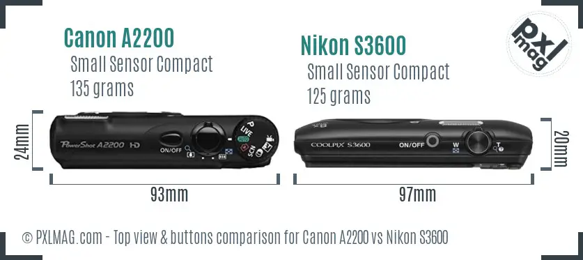 Canon A2200 vs Nikon S3600 top view buttons comparison Canon A2200 vs Nikon S3600 top view buttons comparison