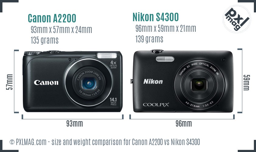 Canon A2200 vs Nikon S4300 size comparison