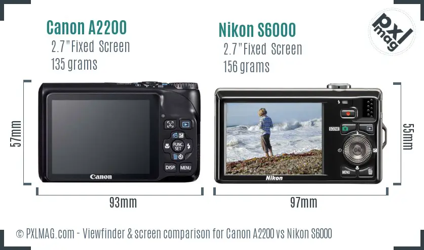 Canon A2200 vs Nikon S6000 Screen and Viewfinder comparison