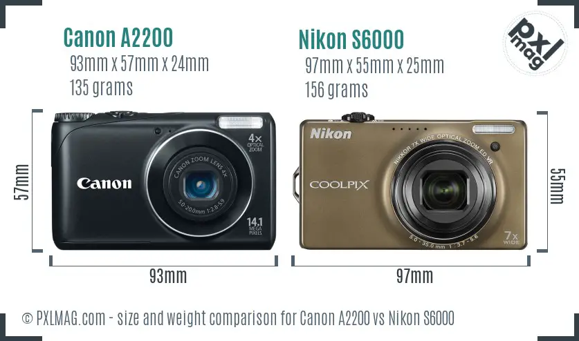 Canon A2200 vs Nikon S6000 size comparison