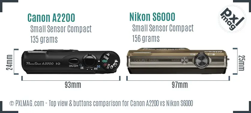 Canon A2200 vs Nikon S6000 top view buttons comparison