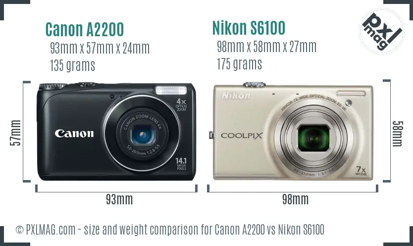 Canon A2200 vs Nikon S6100 size comparison