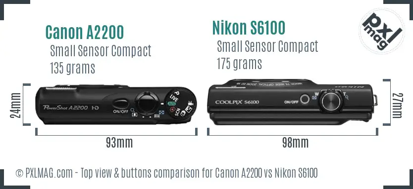 Canon A2200 vs Nikon S6100 top view buttons comparison