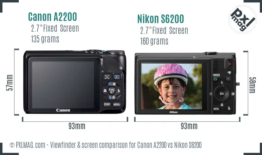 Canon A2200 vs Nikon S6200 Screen and Viewfinder comparison