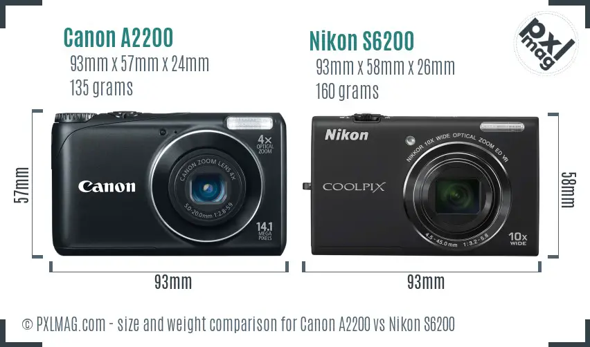 Canon A2200 vs Nikon S6200 size comparison