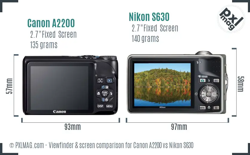 Canon A2200 vs Nikon S630 Screen and Viewfinder comparison