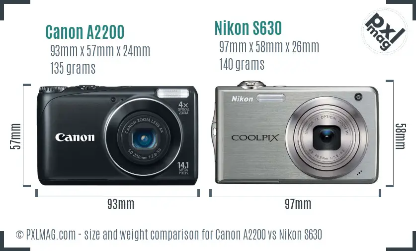 Canon A2200 vs Nikon S630 size comparison
