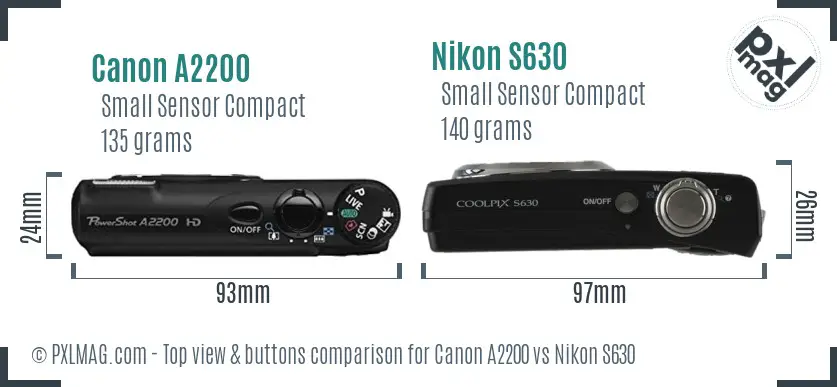 Canon A2200 vs Nikon S630 top view buttons comparison