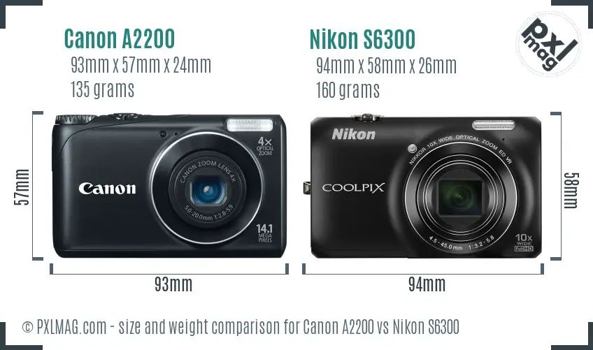 Canon A2200 vs Nikon S6300 size comparison