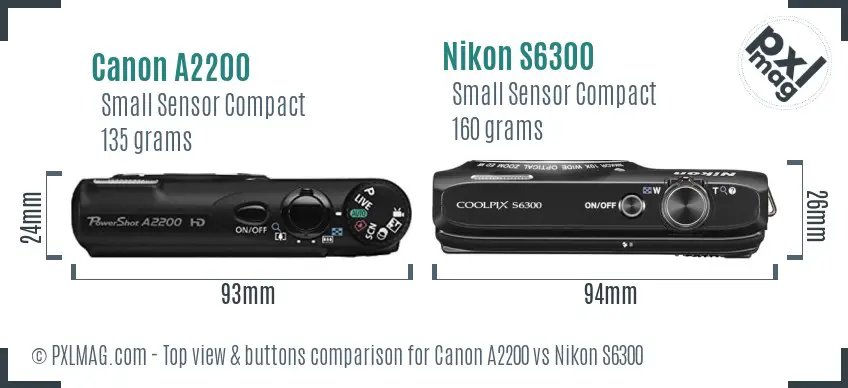 Canon A2200 vs Nikon S6300 top view buttons comparison