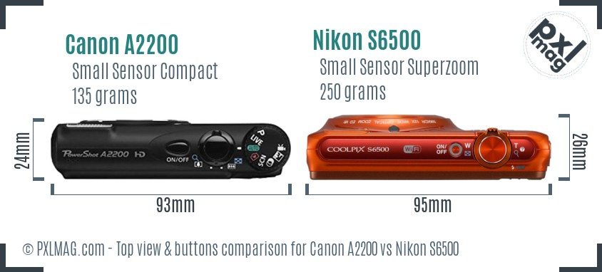 Canon A2200 vs Nikon S6500 top view buttons comparison
