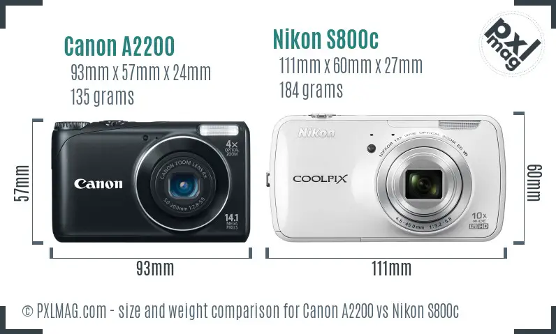 Canon A2200 vs Nikon S800c size comparison Canon A2200 vs Nikon S800c size comparison