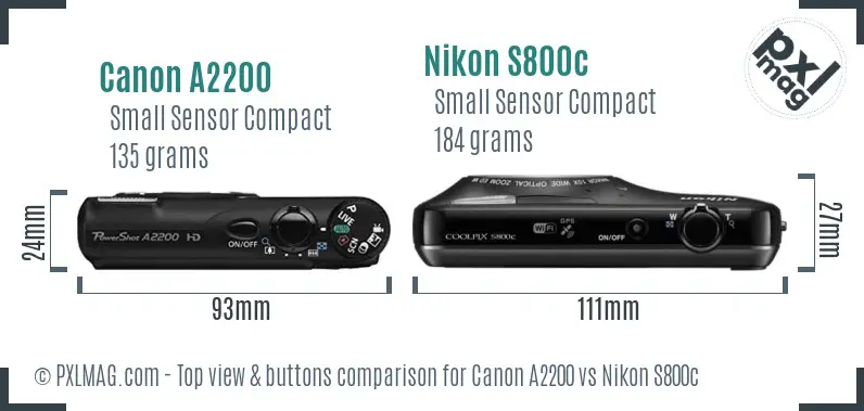 Canon A2200 vs Nikon S800c top view buttons comparison Canon A2200 vs Nikon S800c top view buttons comparison