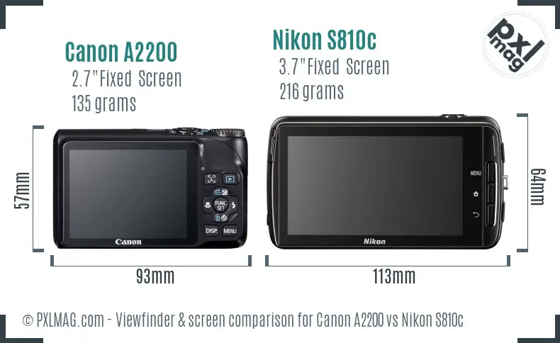 Canon A2200 vs Nikon S810c Screen and Viewfinder comparison