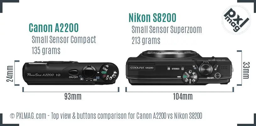 Canon A2200 vs Nikon S8200 top view buttons comparison
