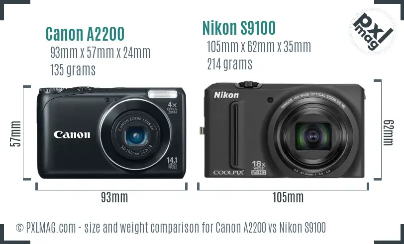 Canon A2200 vs Nikon S9100 size comparison