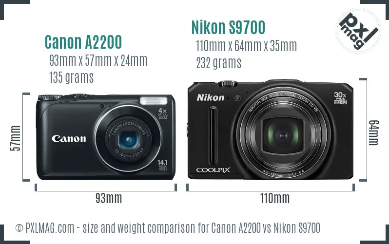 Canon A2200 vs Nikon S9700 size comparison Canon A2200 vs Nikon S9700 size comparison