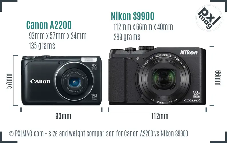 Canon A2200 vs Nikon S9900 size comparison