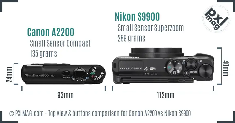Canon A2200 vs Nikon S9900 top view buttons comparison