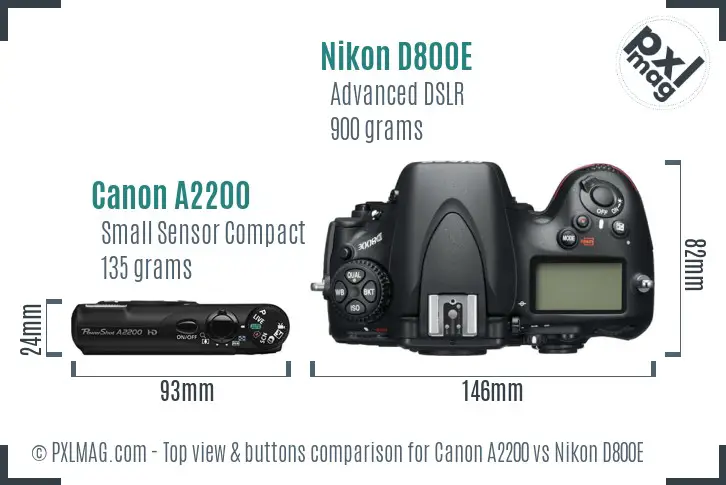 Canon A2200 vs Nikon D800E top view buttons comparison