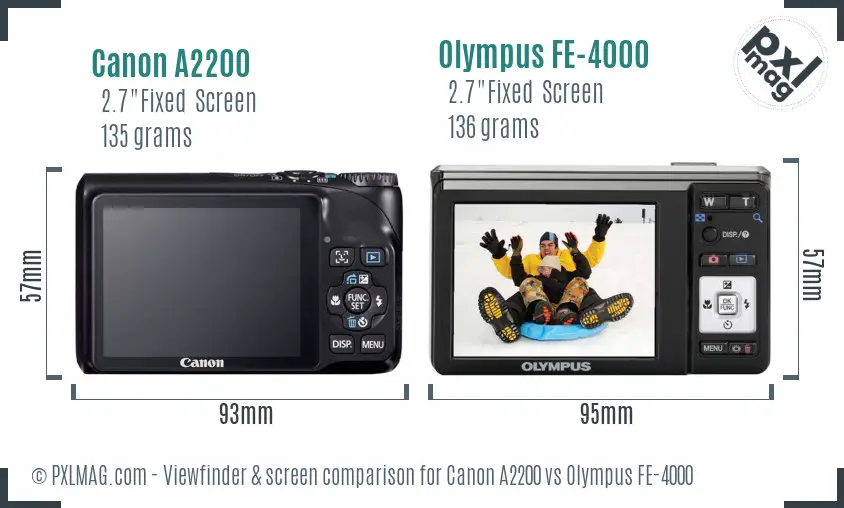 Canon A2200 vs Olympus FE-4000 Screen and Viewfinder comparison
