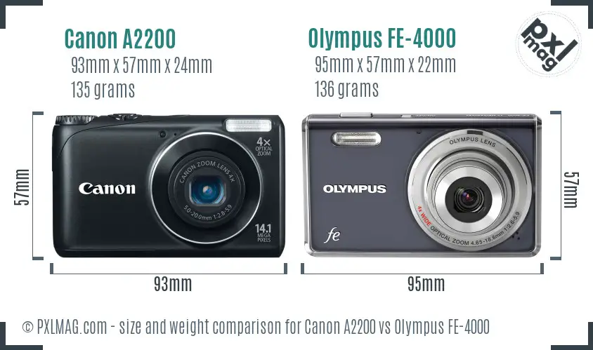 Canon A2200 vs Olympus FE-4000 size comparison