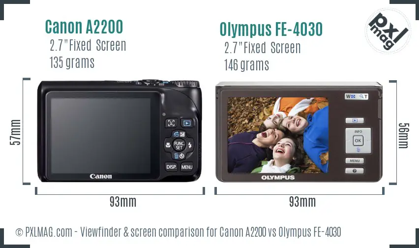 Canon A2200 vs Olympus FE-4030 Screen and Viewfinder comparison