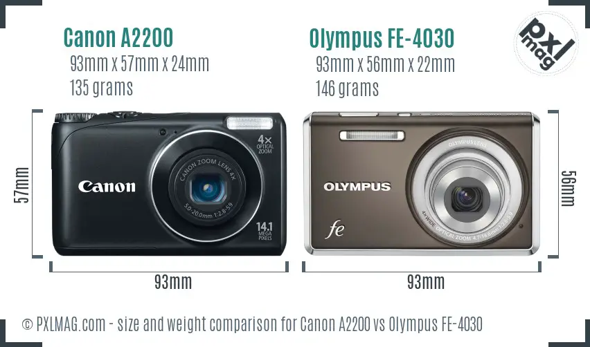Canon A2200 vs Olympus FE-4030 size comparison