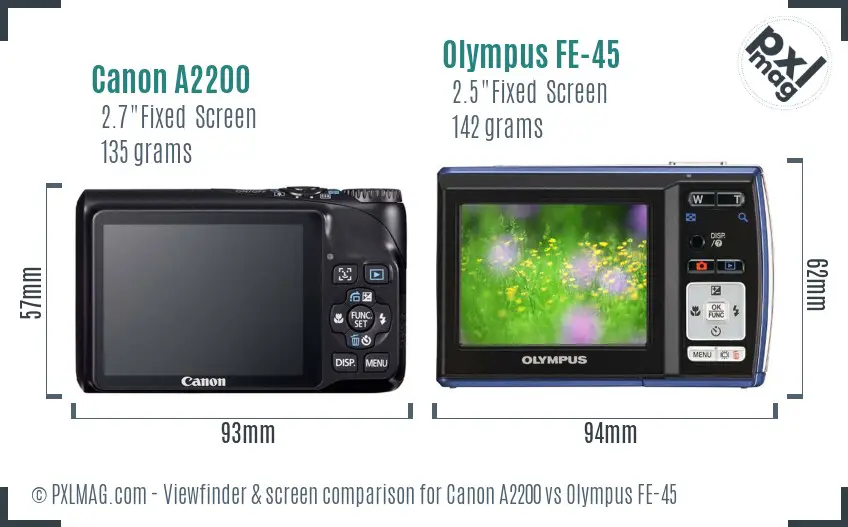 Canon A2200 vs Olympus FE-45 Screen and Viewfinder comparison