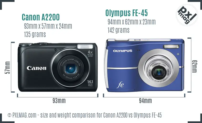Canon A2200 vs Olympus FE-45 size comparison