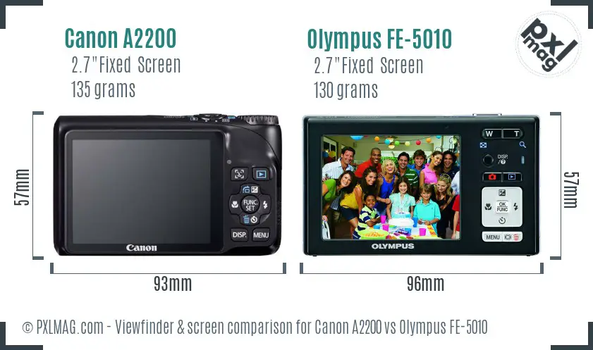Canon A2200 vs Olympus FE-5010 Screen and Viewfinder comparison